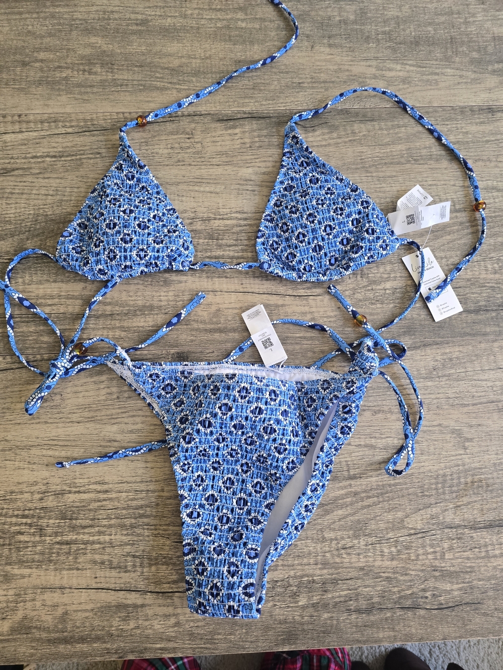 Cupshe Blue Patterned Tie Bikini Set